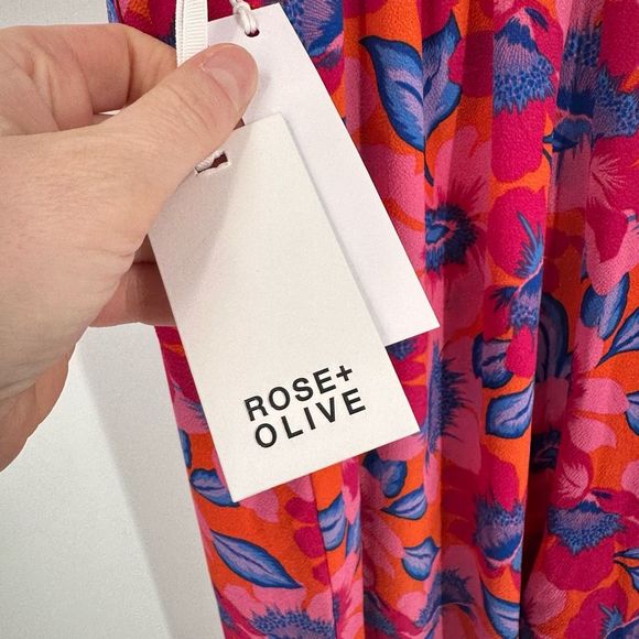 NWT Rose + Olive Women's Floral High Waist Crop Wide Leg Pants Blue Pink Size 3X - Picture 8 of 14